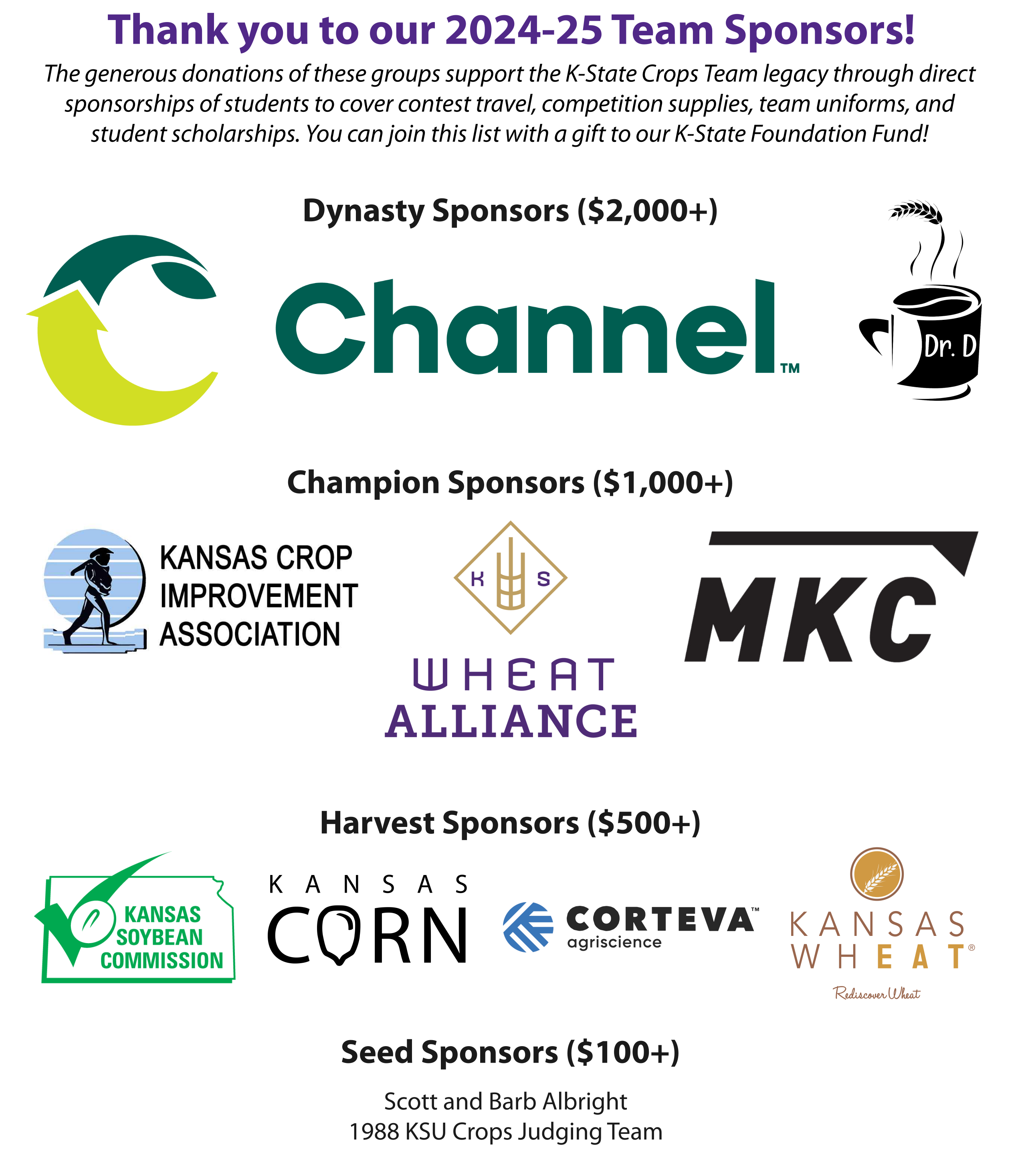 Thank you to our 2024-2025 K-State Crops Team sponsors!