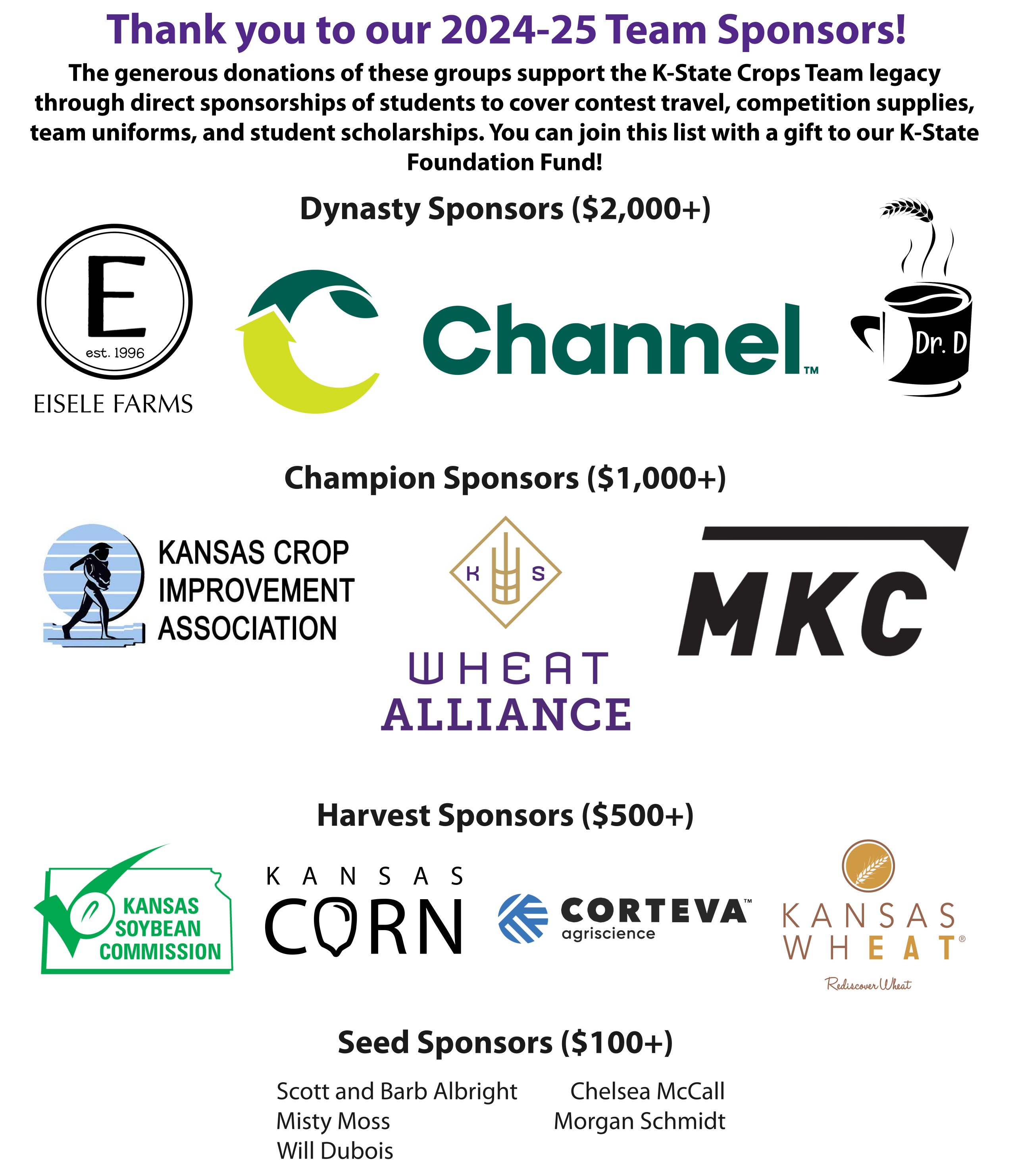 Thank you to our 2024-2025 K-State Crops Team sponsors!